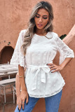 White Swiss Dot Tie Blouse