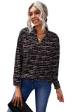 Black Pattern Print Button Down Shirt