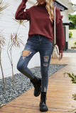 Plain Turtleneck Ruffle Long Sleeve Knitting Sweater