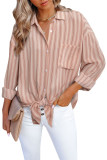 Pink Striped Buttons Closure Long Sleeve Shirt
