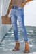 Sky Blue High Rise Button Front Frayed Ankle Skinny Jeans
