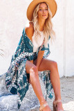 Pattern Print Open Front Kimono with Side Slit