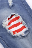 Vintage Stripes and Stars Patches Ripped Jeans