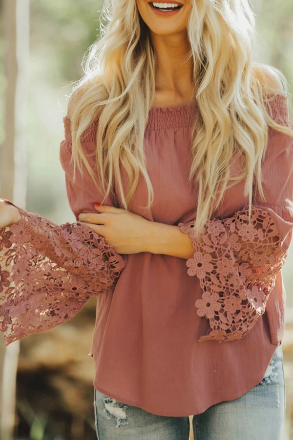 Orange Off Shoulder Crochet Hem Top