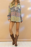 Retro Aztec Front Open Button Pockets Jackets