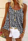 Leopard Print Spaghetti Strap Pleated Flowing Tank Top