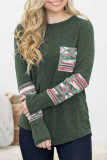 Green Aztec Patchwotk Long Sleeve Top