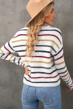 Striped Drop Sleeve Crew Neck Knit Sweater