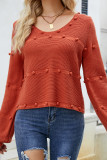 Plain U Neck Cute Cord Ball Sew In Knit Sweaters