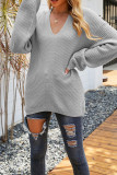 Plain V Neck Knitting Pullover Sweater