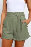 Green Ruffled Trim High Waist Getaway Shorts