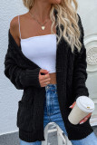 Plain Cable Knit Pocketed Open Front Sweater Cardigans