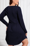 Button Down Elastic Waist Plus Size Mini Dress