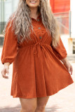 Orange Plus Size High Waist Corduroy Dress