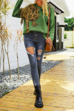 Tiger Pattern Tassle Knitting Pullover Sweater