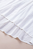 White Plaid Print Loose V Neck Short Sleeve Shirt with Slits