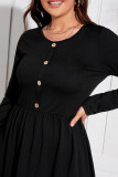 Button Down Elastic Waist Plus Size Mini Dress