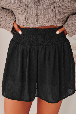 Black Smocked Waist Swiss Dot Casual Shorts