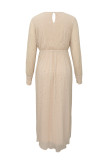 Apricot Side Split Rhinestone V Neck Maxi Dress