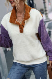 Stand Collar Button Down Color Block Fleece Sweatshirts