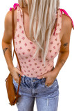 Pink Floral Print Knotted U Neck Sleeveless Bodysuit
