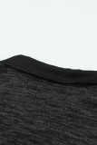 Black Heathered Turn-down Collar Pullover Sweatshirt