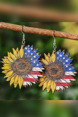 Sun Flower American Flag Print Leather Earrings Unishe Wholesale MOQ 5pcs