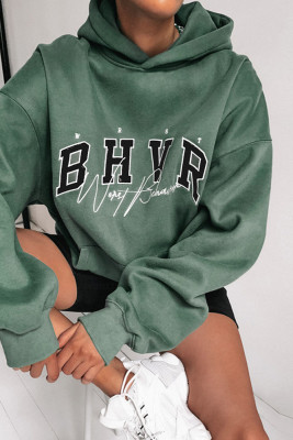 Letter Printed Kangaroo Pockets Hoodie Sweatshirt