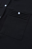 Black Solid Pocket Long Sleeve Button-up Shirt