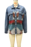 Aztec Splicing Buttons Up Denim Jacket Shacket Unishe Wholesale