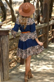 Leopard Splicing High Waist Long Sleeve Dress