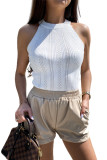 White Halter Knit Crop Top