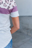 White Leopard Striped O-Neck Tee