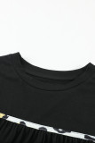 Black Leopard Splicing Ruffle Long Sleeve Top