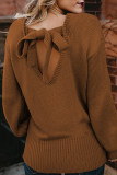 Brown Hollow-out Back Sweater with Tie
