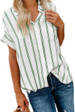 Green Striped Short Sleeve Buttoned Pocket Shirt