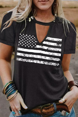 Black American Flag Cut out Graphic Tee