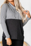 Gray Drawstring Cowl Neck Color Block Sweatshirt
