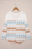 Geometric Print V Neck Long Sleeve Top