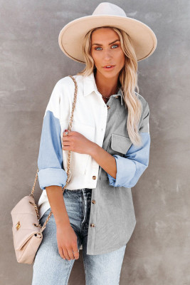 Sky Blue Color Block Button Shirt with Pocket