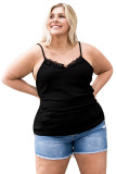 Black Lace Patchwork Ribbed Skinny Plus Size Tank Top