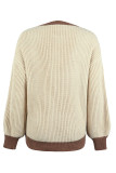 Lantern Sleeve Splicing Button Pullover Sweater