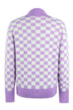 Plaid Checked Turndown Collar Button Sweater