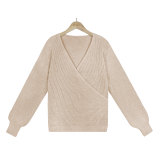 Plain Surplice V Neck Knit Sweaters