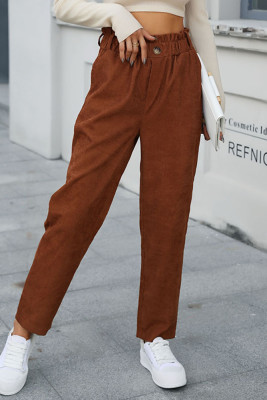 Camel Corduroy Straight Leg Pants