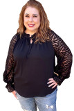 Black Plus Size Zebra Mesh Sleeve Blouse