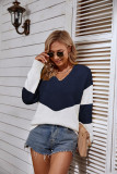 V Neck Wave Color Block Pullover Sweaters