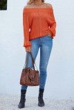 One Shoulder Hollow Puff Sleeve Sweater