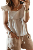 Khaki Flutter Shoulder Babydoll Top