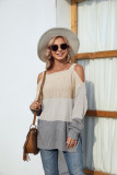 Color Block Strappy Cold Shoulder Pullover Sweaters